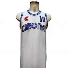 Camiseta baloncesto Drazen Petrovic Cibona blanca y bordada delantera