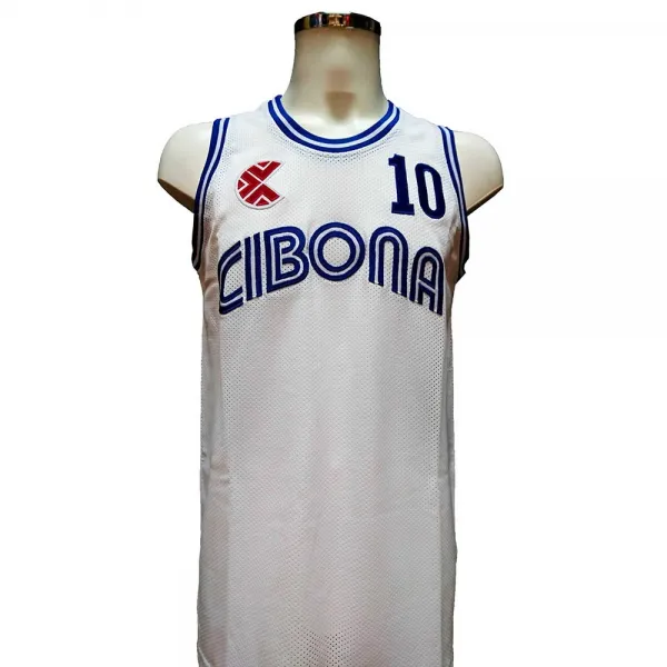 Camiseta baloncesto Drazen Petrovic Cibona blanca y bordada delantera
