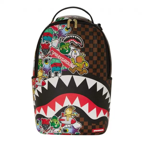 Mochila Sprayground sticker bomb sharks in Paris vista frontal