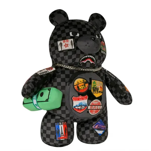 Mochila oso Sprayground global mogul money bear vista izquierda