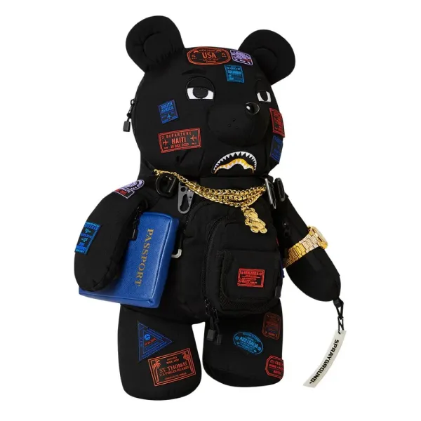 Mochila Oso Sprayground James Passport en negro vista frontal