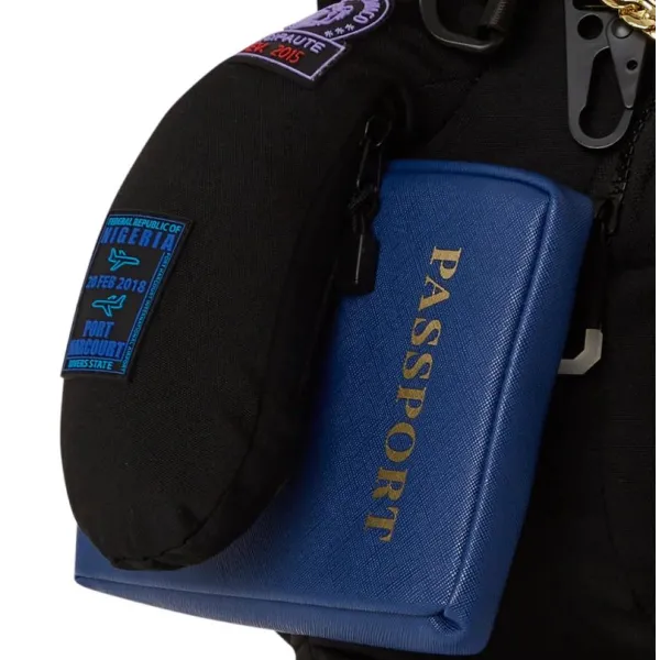 Mochila Oso Sprayground James Passport en negro ,detalle