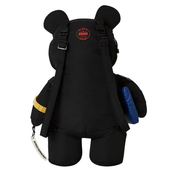 Mochila Oso Sprayground James Passport en negro, espalda