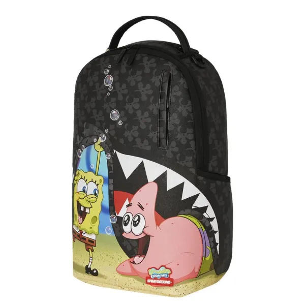 Nueva mochila Sprayground de Bob Esponja y Patricio vista lateral