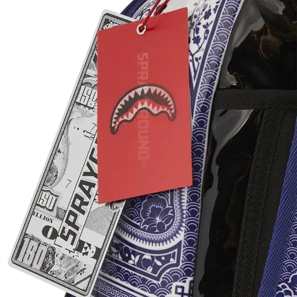 Mochila 1Off Bags Blue White de Sprayground detalle etiqueta