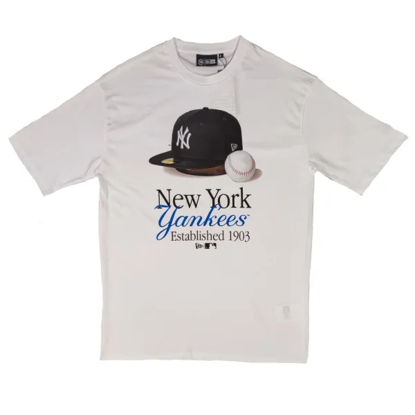 Camiseta Yankees Script manga corta blanca oversized