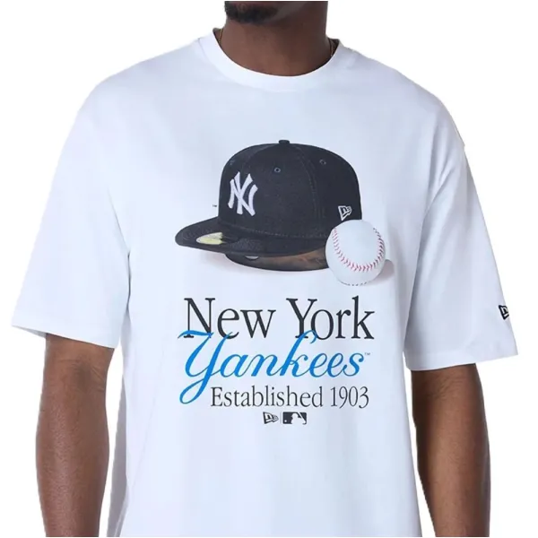 Camiseta Yankees Script manga corta blanca oversized modelo