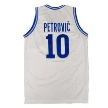 Camiseta baloncesto Drazen Petrovic Cibona blanca y bordada vista espalda