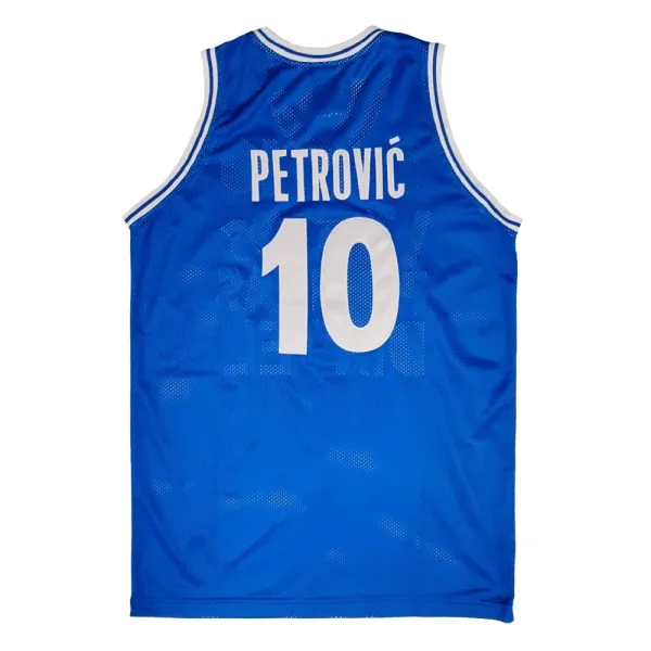 Camiseta baloncesto Drazen Petrovic Cibona Puertas Dintel azul espalda Camiseta baloncesto Drazen Petrovic Cibona Puertas Dintel azul espalda