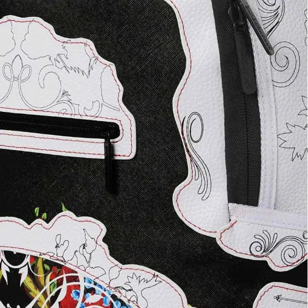 Sprayground mochila Floral Cut en blanco y negro detalle