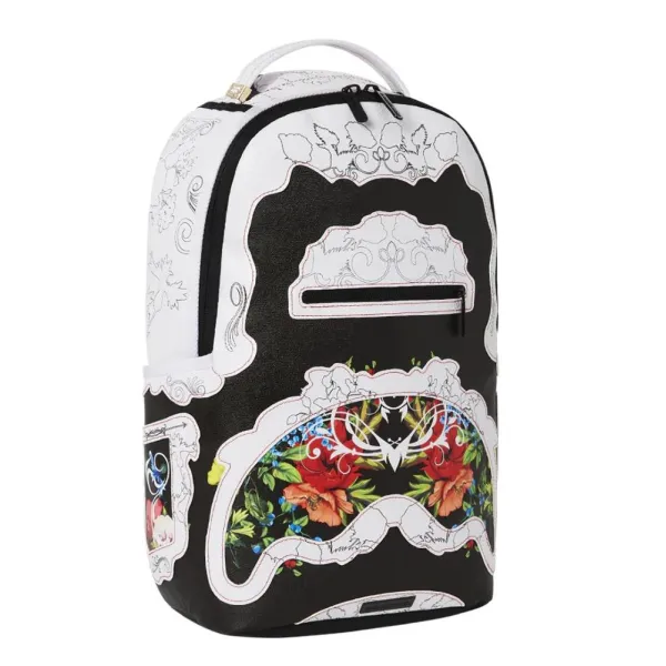 Sprayground mochila Floral Cut en blanco y negro, frontal