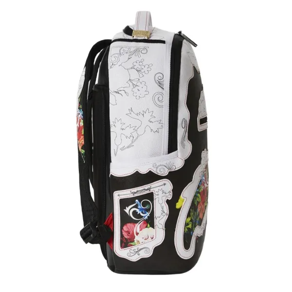 Sprayground mochila Floral Cut en blanco y negro, lateral