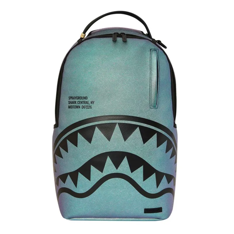 Mochila de moda Sprayground Shark Central Oil Slick frontal