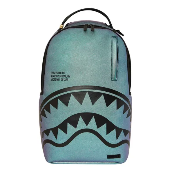 Mochila de moda Sprayground Shark Central Oil Slick frontal