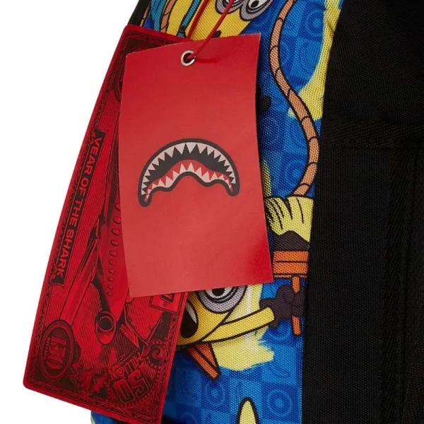 Sprayground Minion Banana Mayhem mochila DLX etiqueta