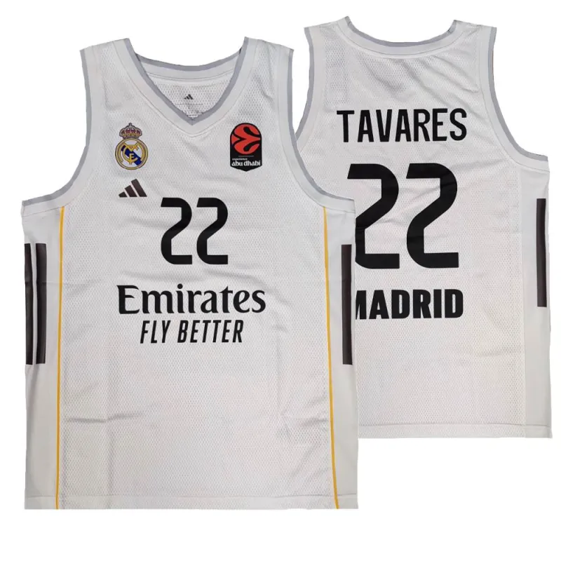 Camiseta Edy Tavares Real Madrid baloncesto Junior Adidas 2025-26 blanca