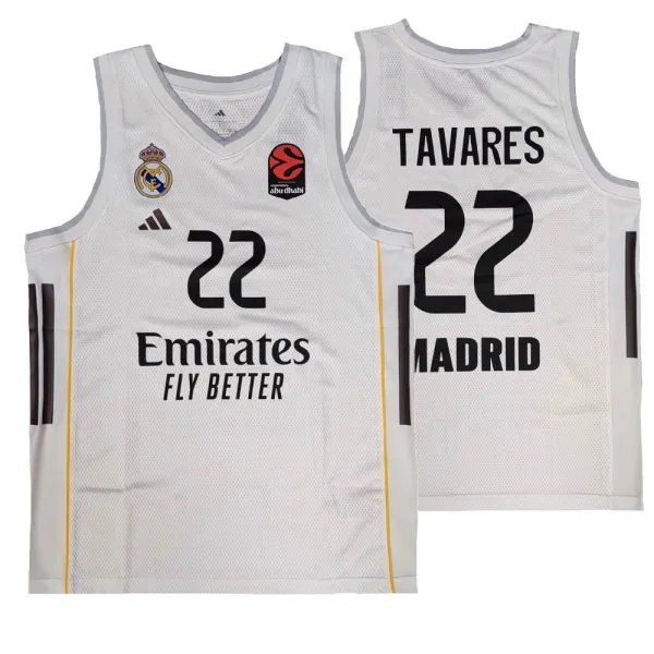 Camiseta Edy Tavares Real Madrid baloncesto Junior Adidas 2025-26 blanca