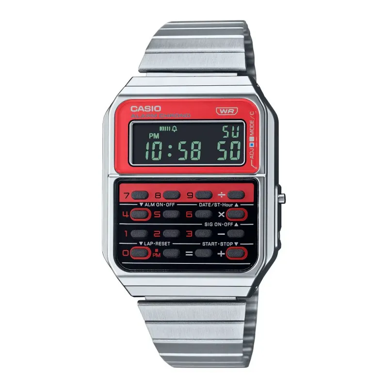 Reloj Clasico metalico unisex Casio CA-500WE rojo