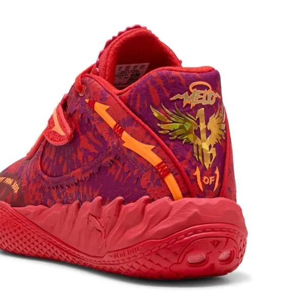 Zapatillas baloncesto MB 05 Puma Crowd Surf en rojo ,detalle talón