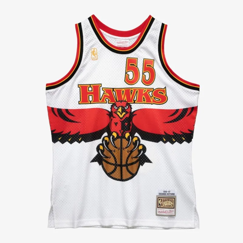 Dikembe Mutombo Atlanta Hawks blanca de Mitchell and Ness frontal