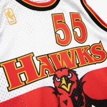 Dikembe Mutombo Atlanta Hawks blanca de Mitchell and Ness detalles Dikembe Mutombo Atlanta Hawks blanca de Mitchell and Ness detalles