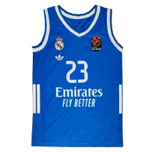 Camiseta baloncesto Sergio Llull azul retro Euroliga Real Madrid Junior, vista frontal
