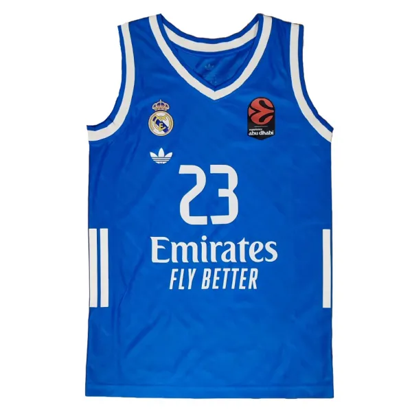 Camiseta baloncesto Sergio Llull azul retro Euroliga Real Madrid Junior, vista frontal