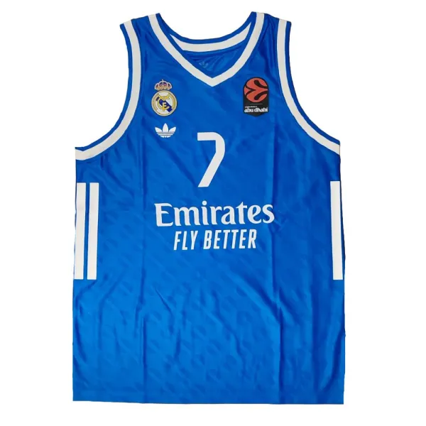 Camiseta baloncesto Campazzo azul retro Euroliga Real Madrid Junior, vista frontal