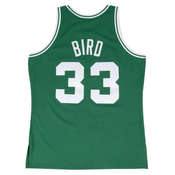 Camiseta de baloncesto Larry Bird con Boston Celtics 1985 verde, vista espalda