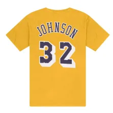 Camiseta Magic Johnson Name and Number Lakers Mitchell and Ness Amarilla, espalda
