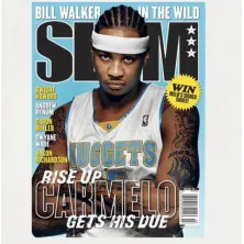 Camiseta manga corta Slam Cover de Carmelo Anthony Mitchell & Ness blanca, detalle