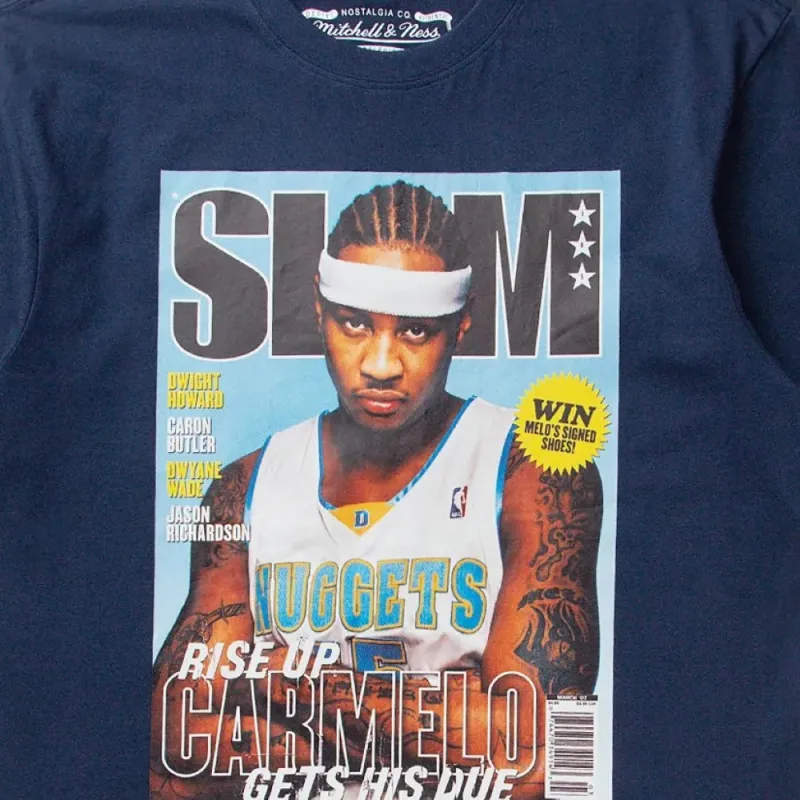 Camiseta Mitchell and Ness Carmelo Anthony Slam cover azul Navy, detalle