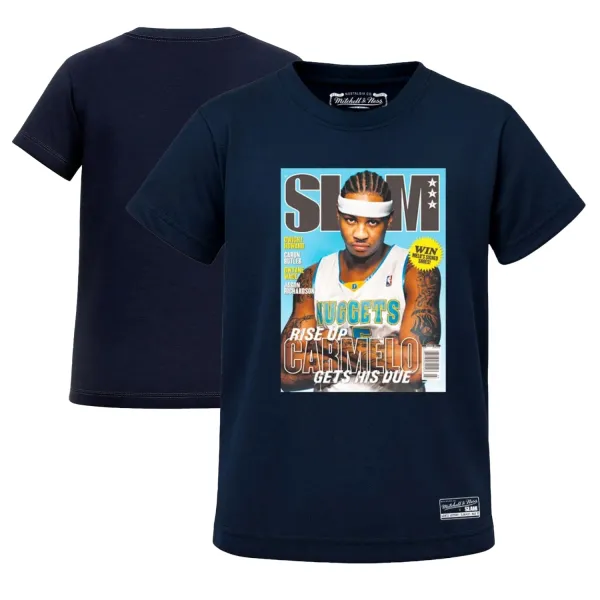 Camiseta Mitchell and Ness Carmelo Anthony Slam cover azul Navy, doble