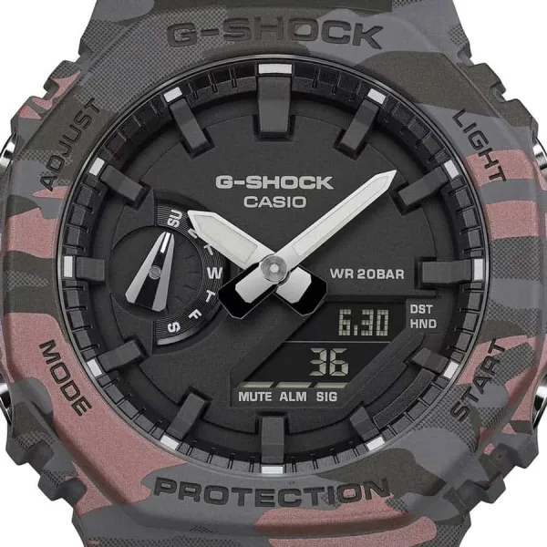 G-Shock GA-2100CM-8AER Grey Camo - detalle frontal G-Shock GA-2100CM-8AER Grey Camo - detalle frontal