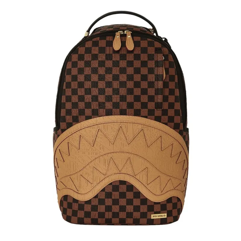 Mochila marrón Sprayground Embossed Check - frontal