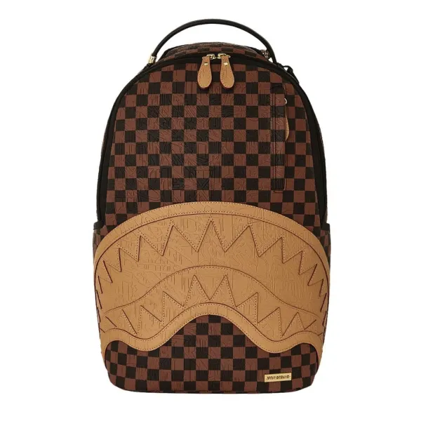 Mochila marrón Sprayground Embossed Check - frontal