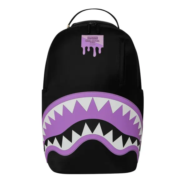 Sprayground Shark Central negra y morada - frontal Sprayground Shark Central negra y morada - frontal