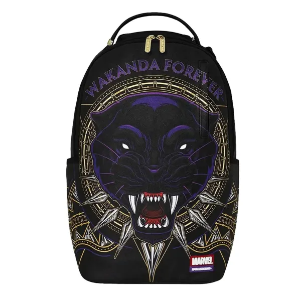 Mochila Sprayground Marvel Black Panther B9073 negra con pantera y detalles morados y dorados - 1 Mochila Sprayground Marvel Black Panther B9073 negra con pantera y detalles morados y dorados - 1