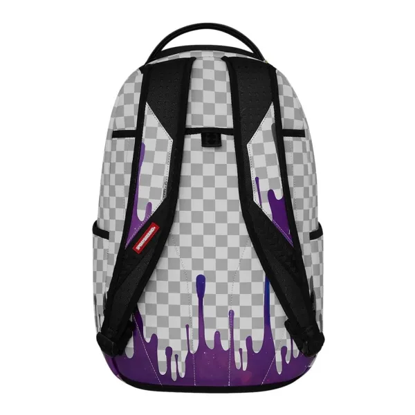Mochila Sprayground Cream Space Drip B8453 con cuadros claros, boca rosa y goteo violeta 3 Mochila Sprayground Cream Space Drip B8453 con cuadros claros, boca rosa y goteo violeta 3