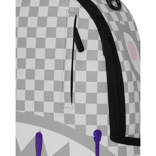 Mochila Sprayground Cream Space Drip B8453 con cuadros claros, boca rosa y goteo violeta 5 Mochila Sprayground Cream Space Drip B8453 con cuadros claros, boca rosa y goteo violeta 5