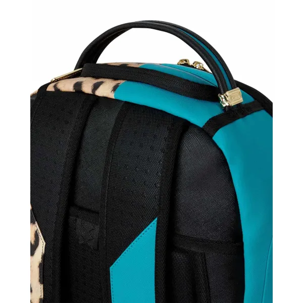 Mochila Sprayground Cheetah Split B8365 turquesa y estampado animal con boca de tiburón en relieve - 3