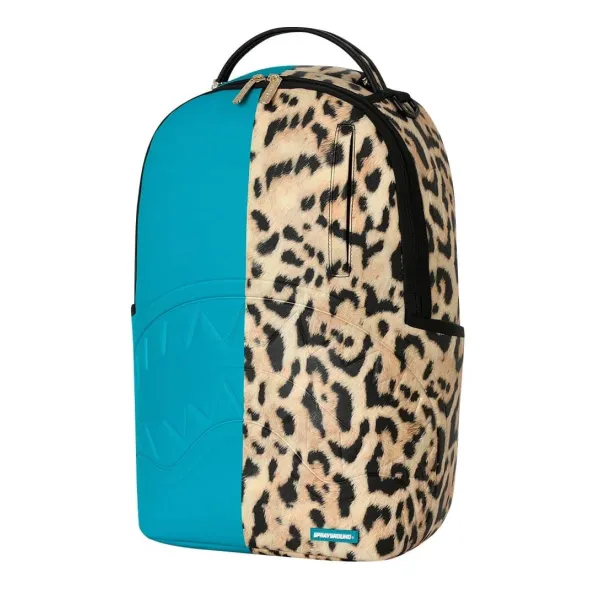 Mochila Sprayground Cheetah Split B8365 turquesa y estampado animal con boca de tiburón en relieve - 2