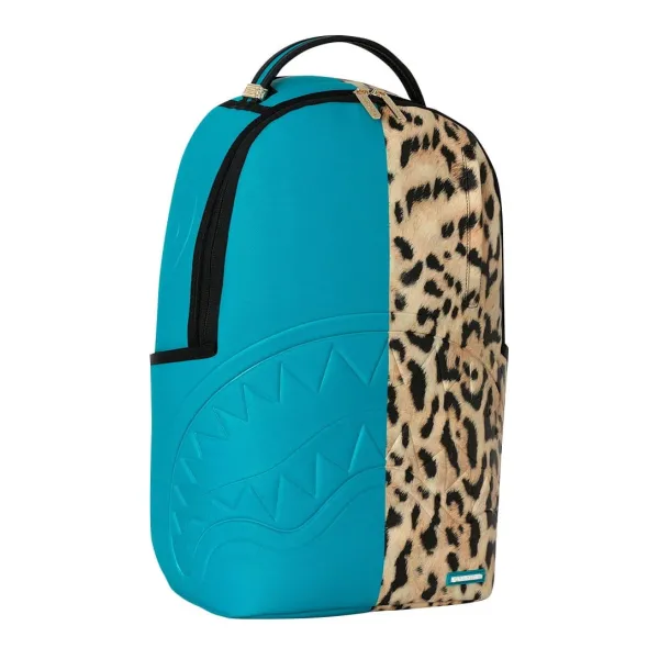 Mochila Sprayground Cheetah Split B8365 turquesa y estampado animal con boca de tiburón en relieve - 8