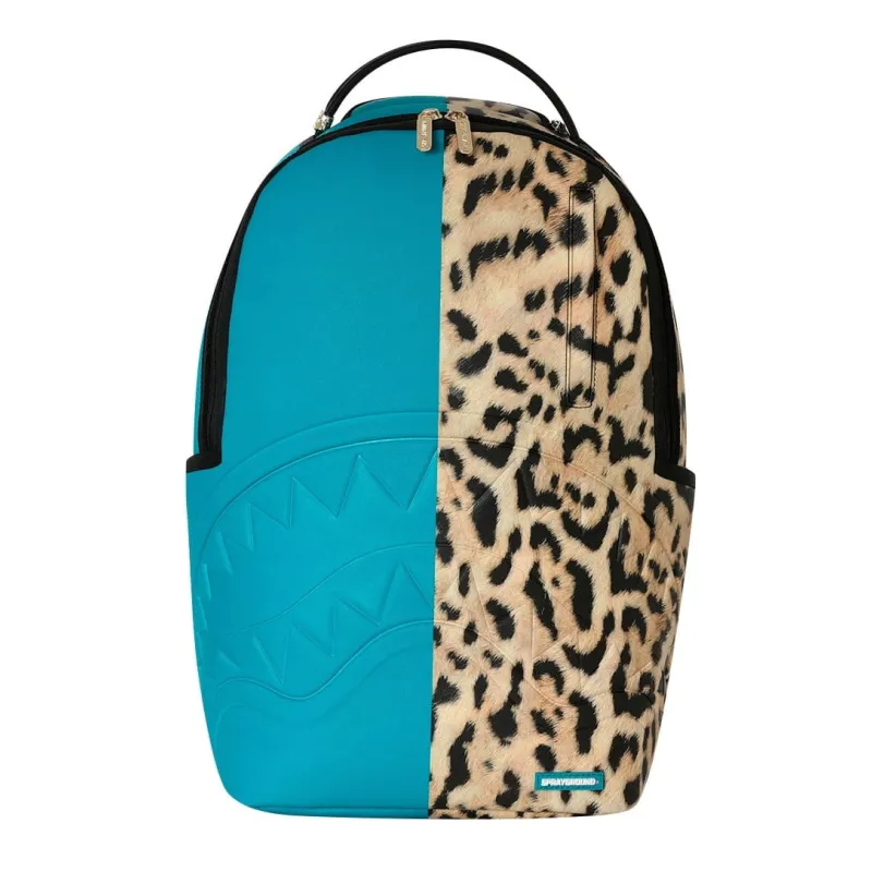 Mochila Sprayground Cheetah Split B8365 turquesa y estampado animal con boca de tiburón en relieve - 1