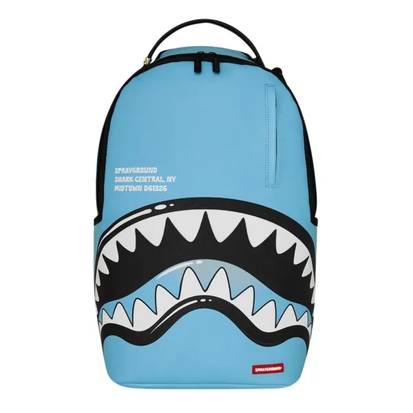 Mochila Sprayground Shark Central en azul celeste y mandíbula de tiburon negra y blanca 1 Mochila Sprayground Shark Central en azul celeste y mandíbula de tiburon negra y blanca 1