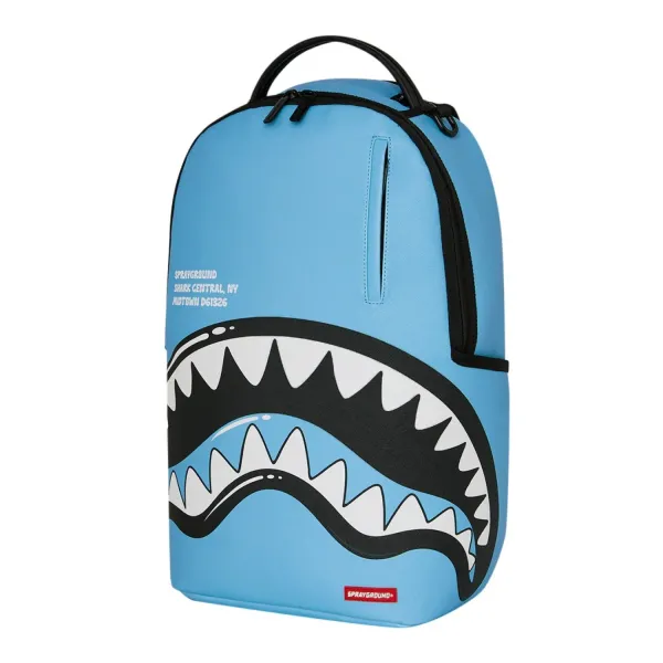 Mochila Sprayground Shark Central en azul celeste y mandíbula de tiburon negra y blanca 4 Mochila Sprayground Shark Central en azul celeste y mandíbula de tiburon negra y blanca 4
