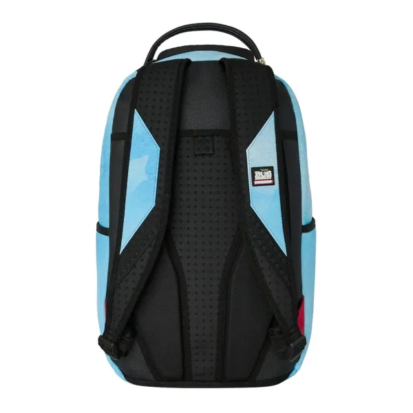 Mochila Sprayground Bob Marley The Legend B9275 azul claro con collage de fotografías - tirantes