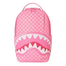 Mochila Sprayground Pink New Check Faces B8715 rosa con cuadros, pequeñas caras y boca de tiburón - frontal