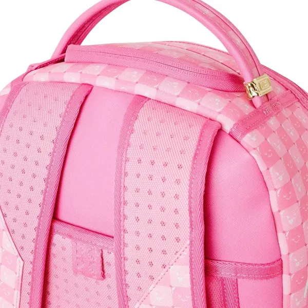 Mochila Sprayground Pink New Check Faces B8715 rosa con cuadros, pequeñas caras y boca de tiburón - asa Mochila Sprayground Pink New Check Faces B8715 rosa con cuadros, pequeñas caras y boca de tiburón - asa