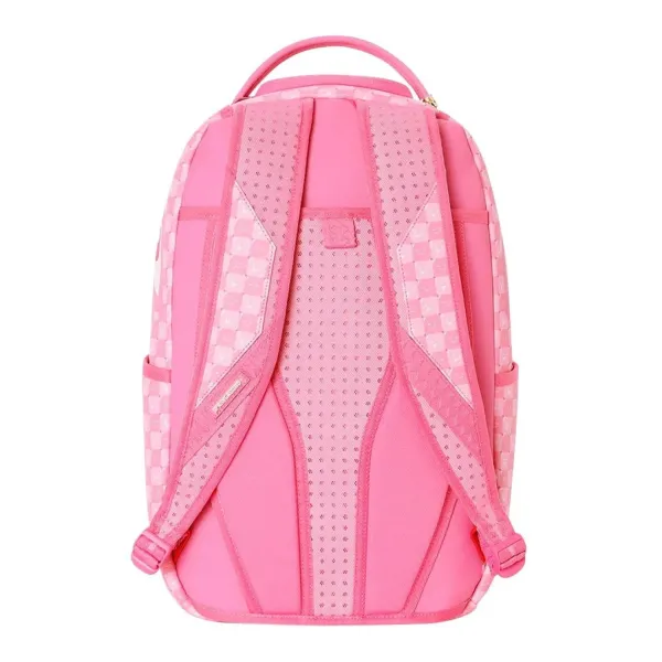 Mochila Sprayground Pink New Check Faces B8715 rosa con cuadros, pequeñas caras y boca de tiburón - parte trasera Mochila Sprayground Pink New Check Faces B8715 rosa con cuadros, pequeñas caras y boca de tiburón - parte trasera